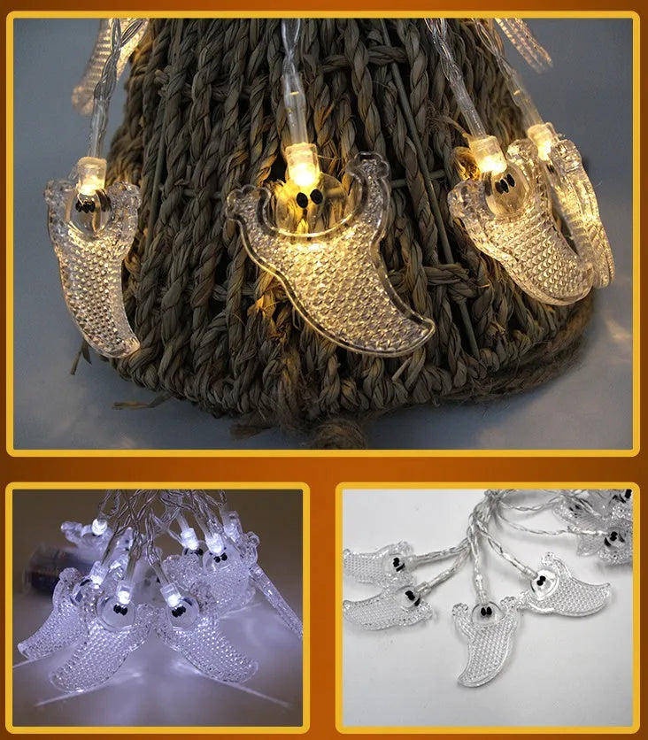 Halloween LED string lights with pumpkin, ghost, bat and spider pendants on 1.2m waterproof string