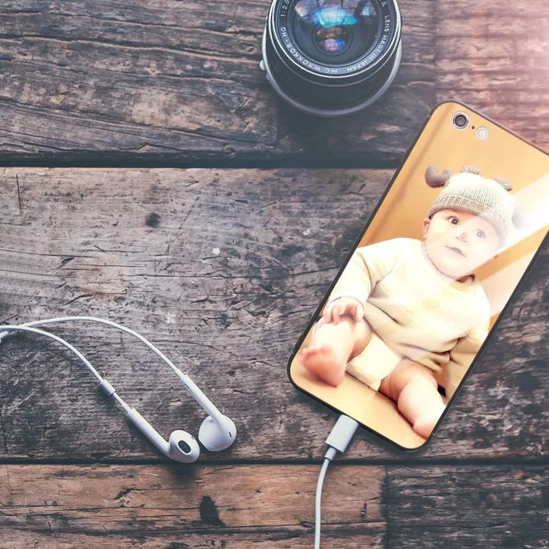 Custom patterned slim iPhone case showing raised edges protecting camera and screen on a compatible phone.