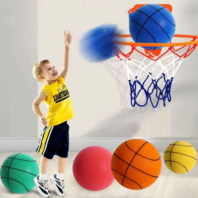 Silent high density foam basketball in assorted colours with basketball frame