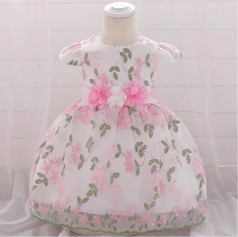 Baby girls fluffy summer dress in soybean powder colour, princess style with cotton blend fabric