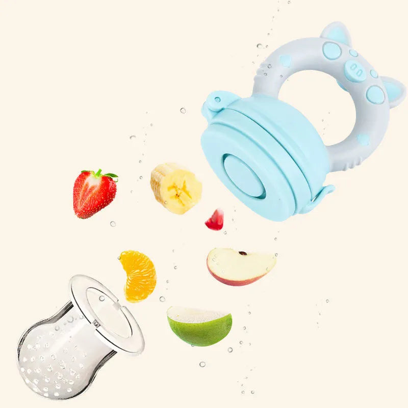 Blue, green, and pink BPA-free silicone baby teethers showing one and three mouthpiece style options.