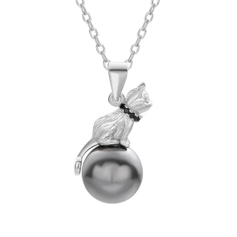 925 sterling silver cat pendant necklace with clavicle chain in D2113 or D2114 styles