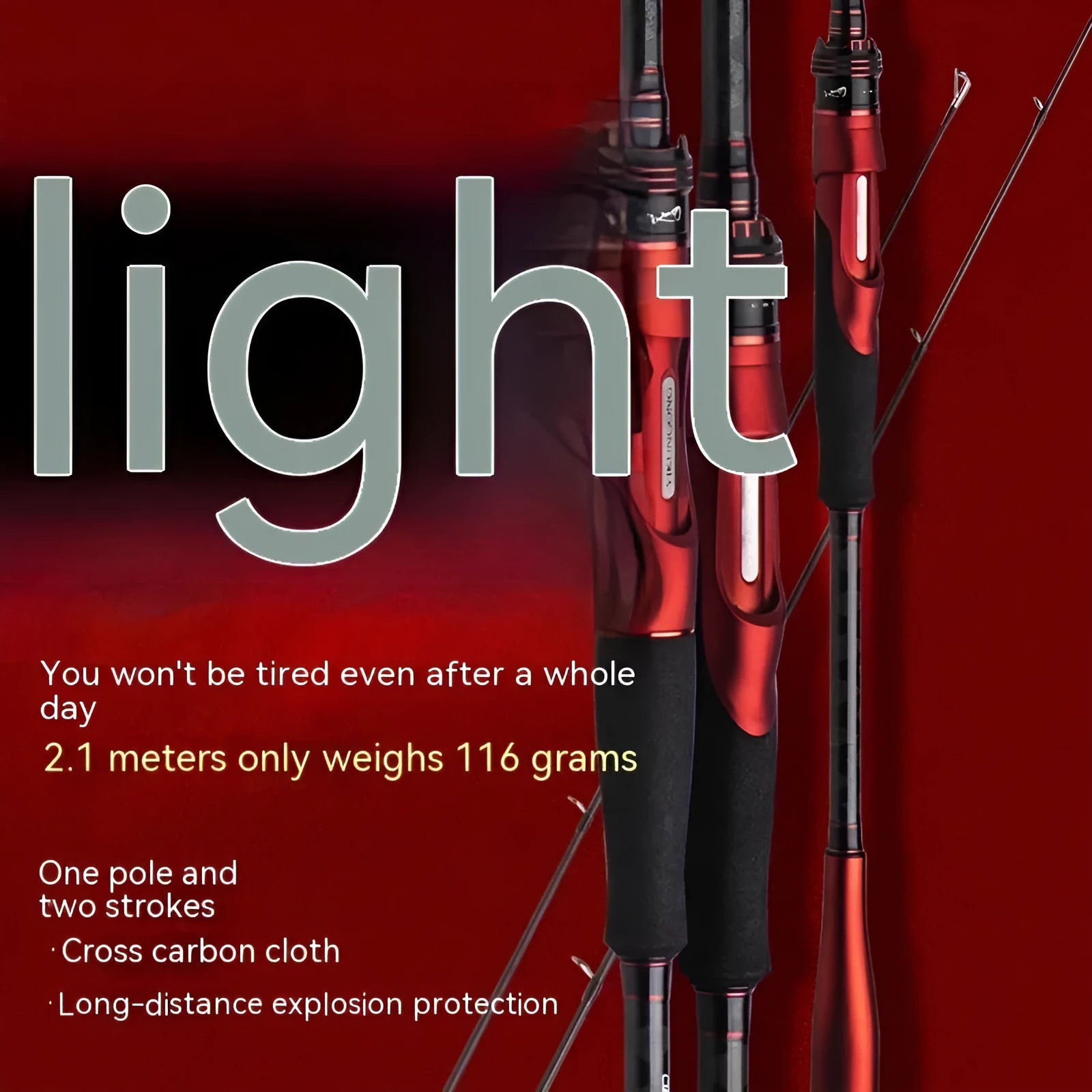 Carbon ultralight fishing rod for lure casting shown with straight handle and pikestaff handle options.