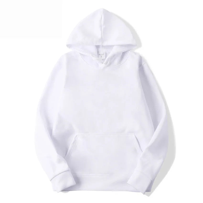 Solid colour cotton blend pullover hoodie for men and women on a hanger