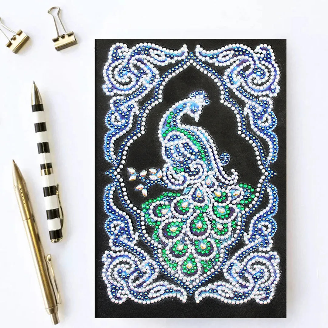 Black A5 peacock diamond painting notebook with shaped and bright drills