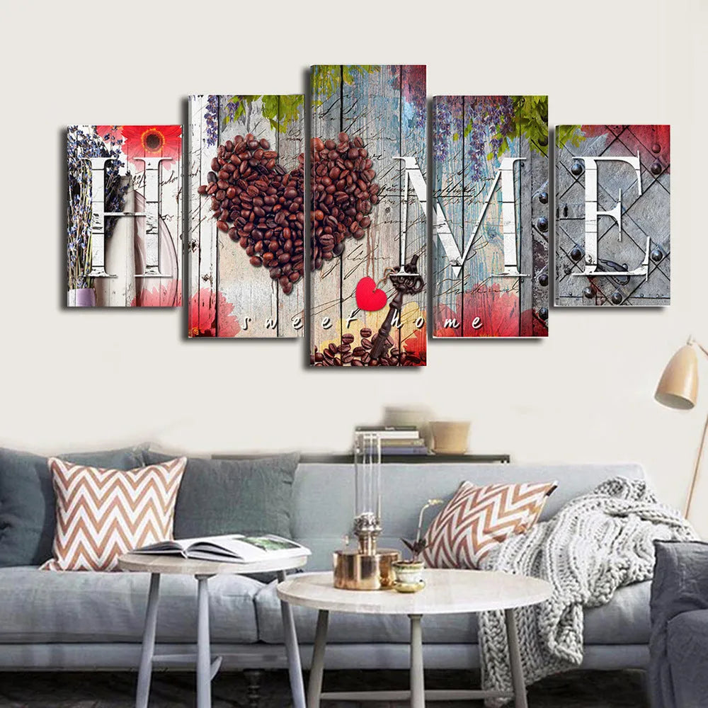 Red oil painting canvas panel set showing multiple artwork pieces in different dimensions