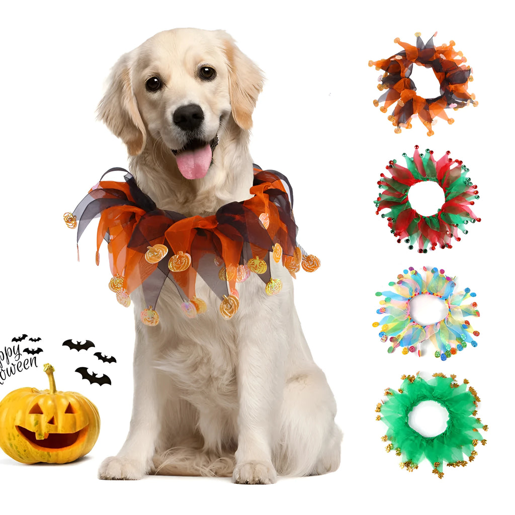 Tie-dye pet collar in Christmas and Halloween styles with cloth material construction