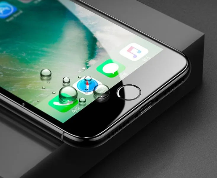 iPhone tempered glass screen protector with carbon fibre edge in black and white colour options