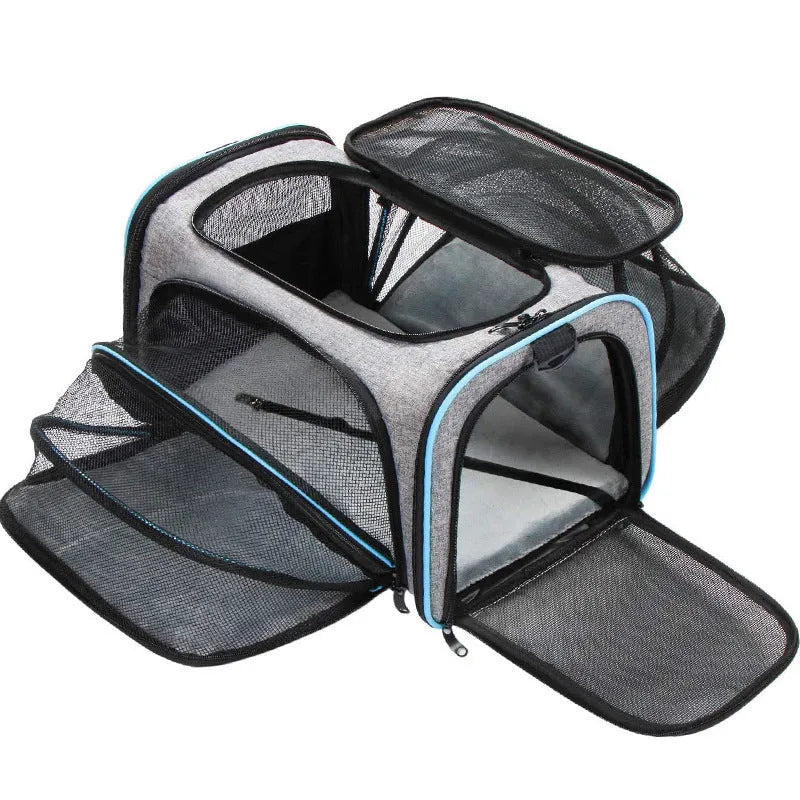 Large capacity 600D cation cat carrier bag in black colour with small and large size options.