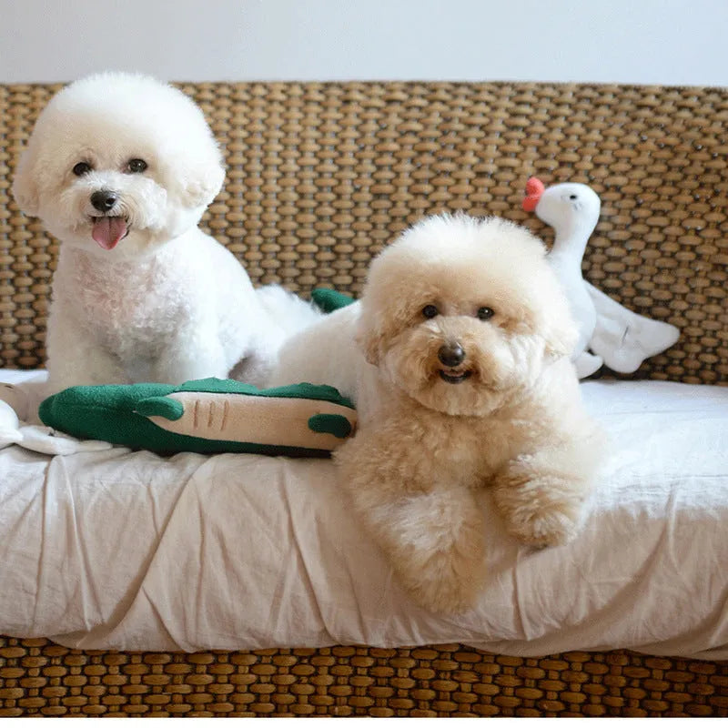 Green plush toy dog soft stuffed animal approximately 35cm in length