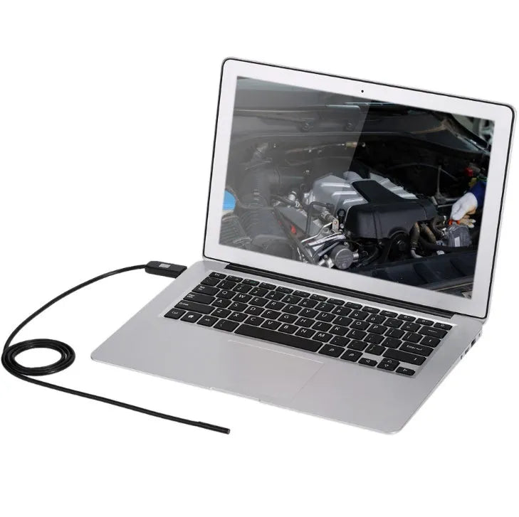 OWSOO USB endoscope camera with 5m cable, magnet, hook, and side audition tools for phone and computer inspection.