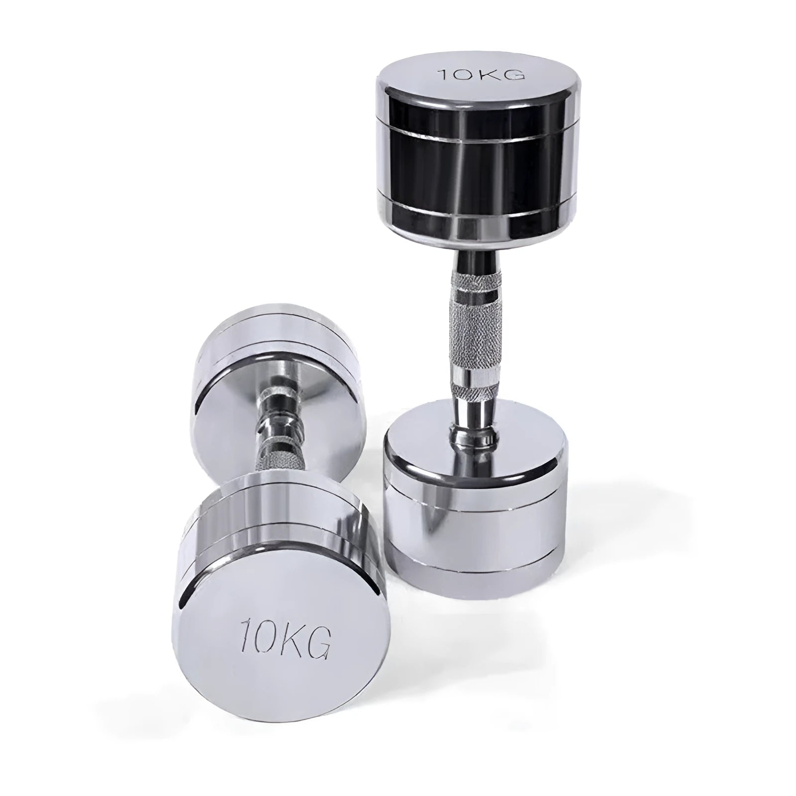 Silver pure steel electroplated dumbbell on grey background