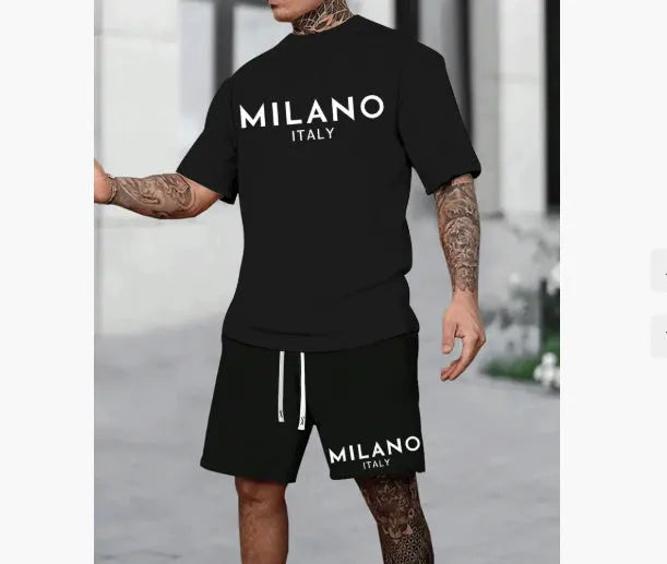 Polyester pullover suit set with round neck short sleeve top and matching shorts in five colour options