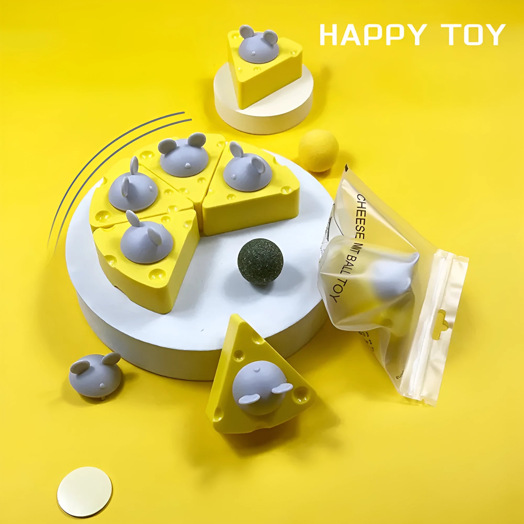 Yellow catnip toy balls with silvervine and cheese for cat teeth cleaning and play