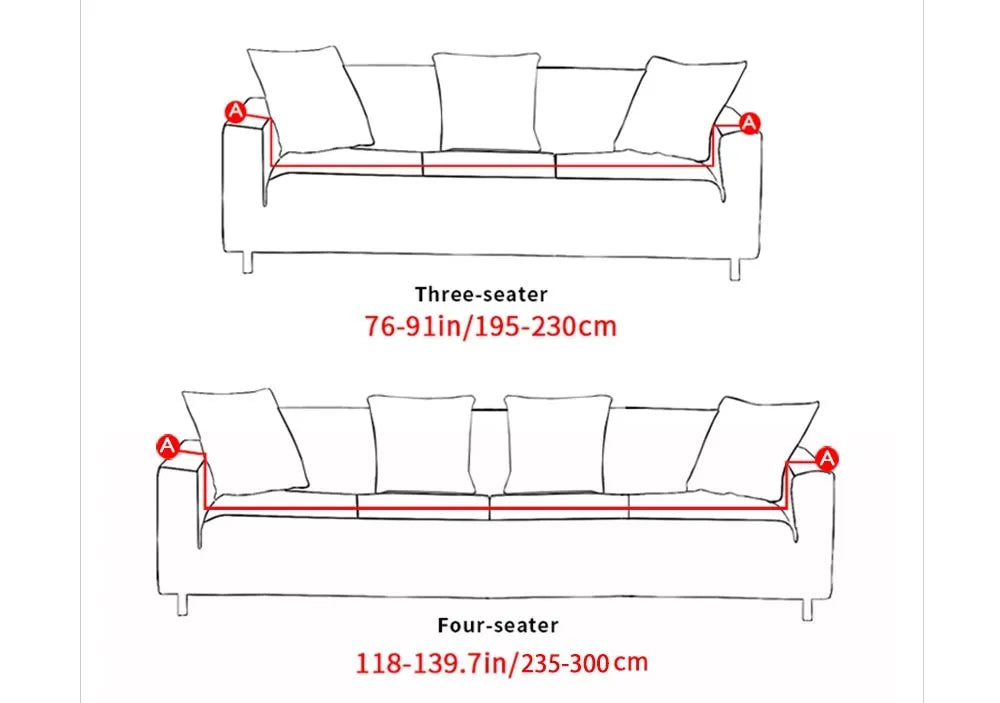 Stretch sofa cover in grey on a four-seater couch showing fitted corners and non-slip grip design