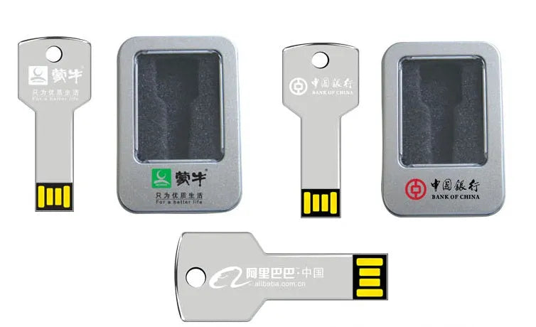 USB flash drive with custom logo engraving and tin box packaging option