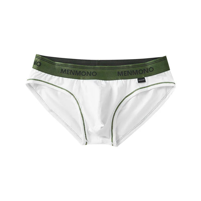 Men's solid colour cotton low waist briefs on a white background.