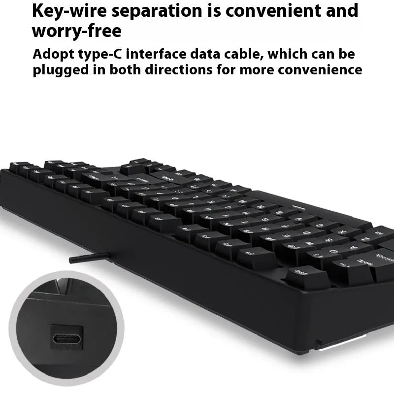 87 key wired mechanical keyboard with two-colour keycaps and metal frame, shown with key puller and switch removal tools