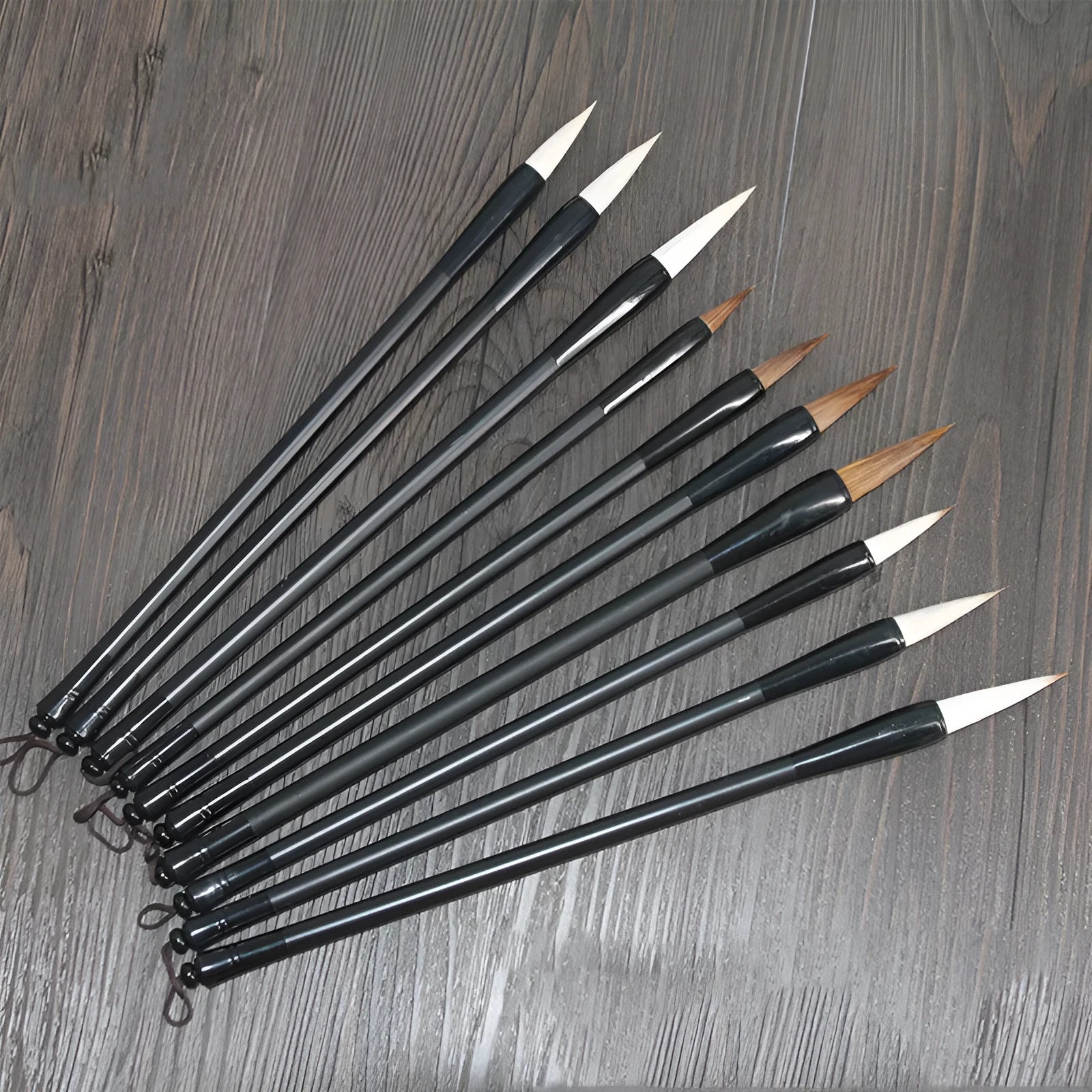Traditional Chinese student calligraphy brush with Jianhao nib and steel barrel, 23cm length