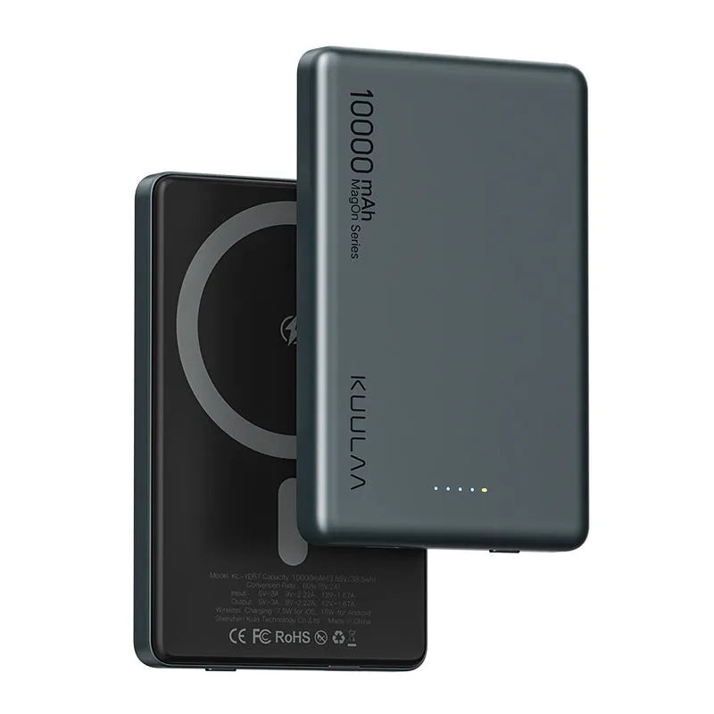 Portable power bank in alloy shell with 10000mAh capacity in dark night purple colour, slim 105x69x12mm size