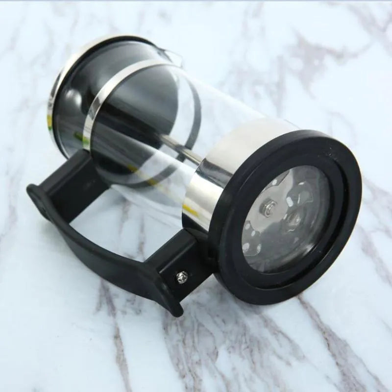 Compact stainless steel and glass drip coffee maker with 350ml capacity.