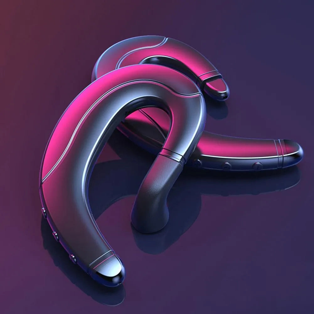 Single ear Bluetooth driving earphone in black, blue, or red colours with behind-ear mount design