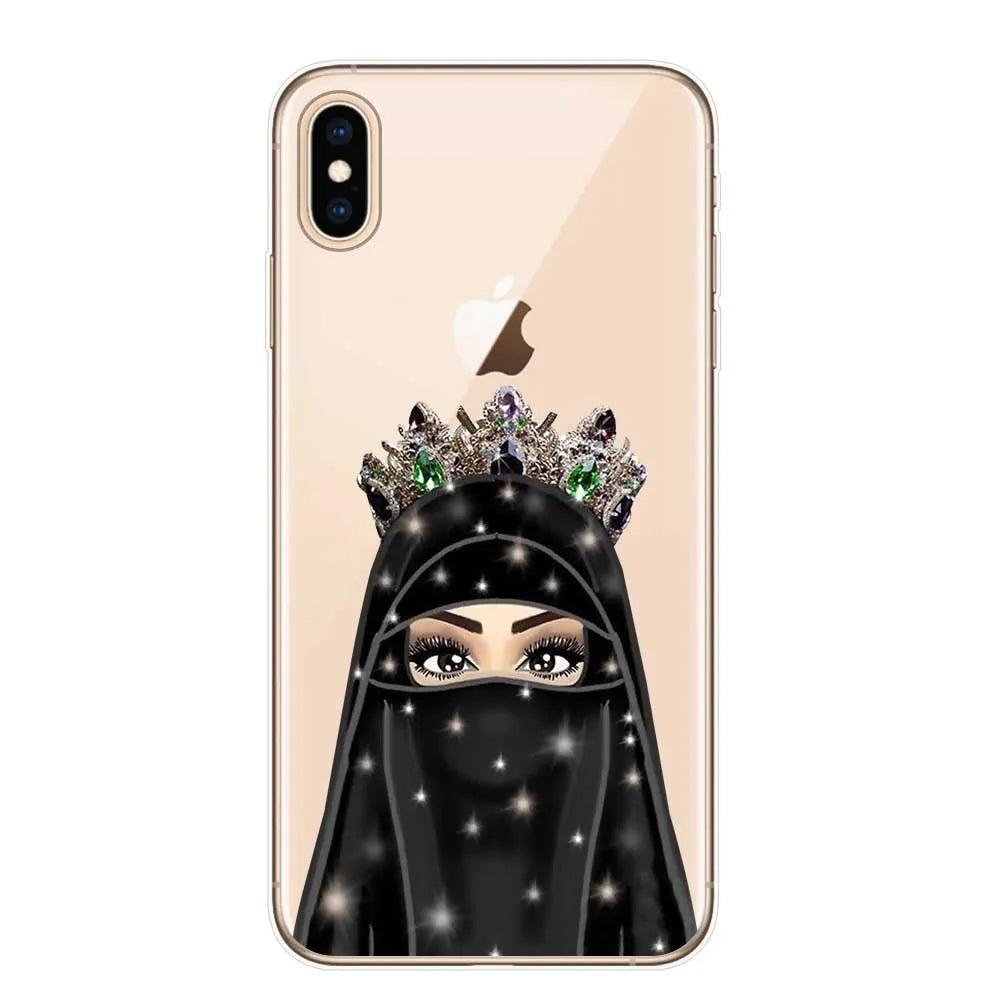 Transparent TPU phone case with painted masked girl design and letters for iPhone