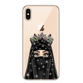 Transparent TPU phone case with painted masked girl design and letters for iPhone