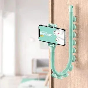 Flexible rubber phone holder with suction cup base showing 360 degree rotation capability