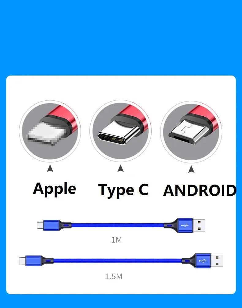 2 metre USB TYPE C charging cable for mobile phones in multiple colours