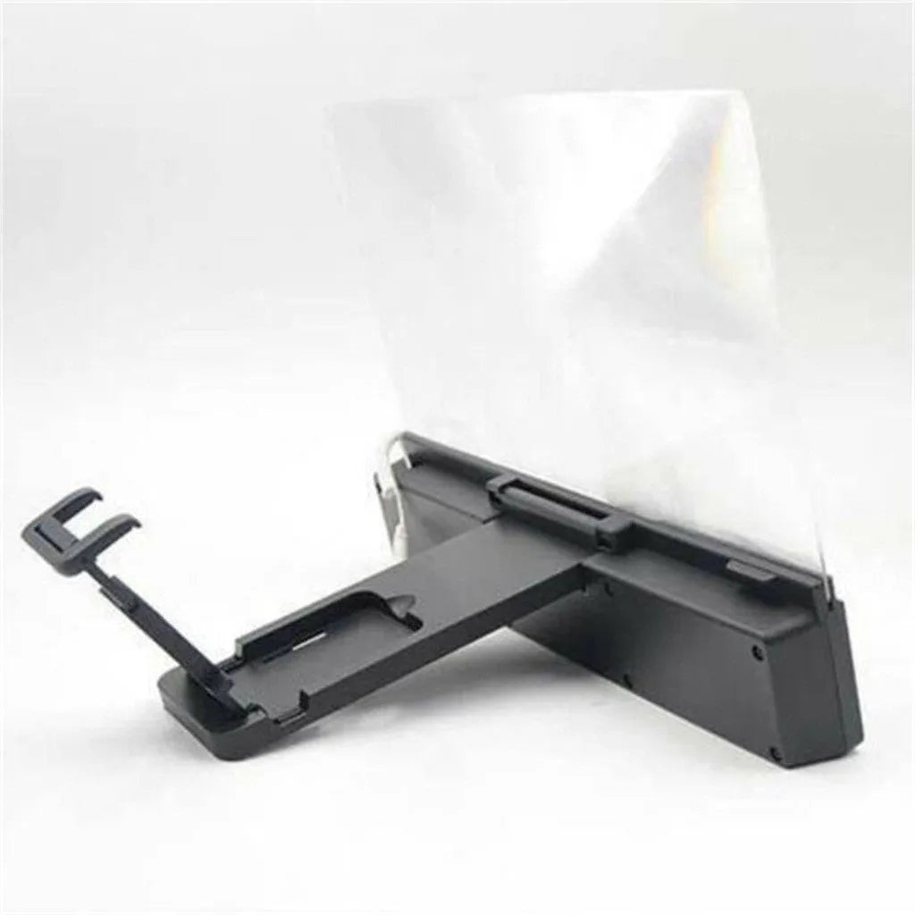 12-inch foldable mobile phone screen amplifier with gooseneck stand and built-in speakers.