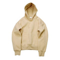 Men's oversize cotton hooded sweater in khaki, front view, hip-hop style with regular sleeves and hood