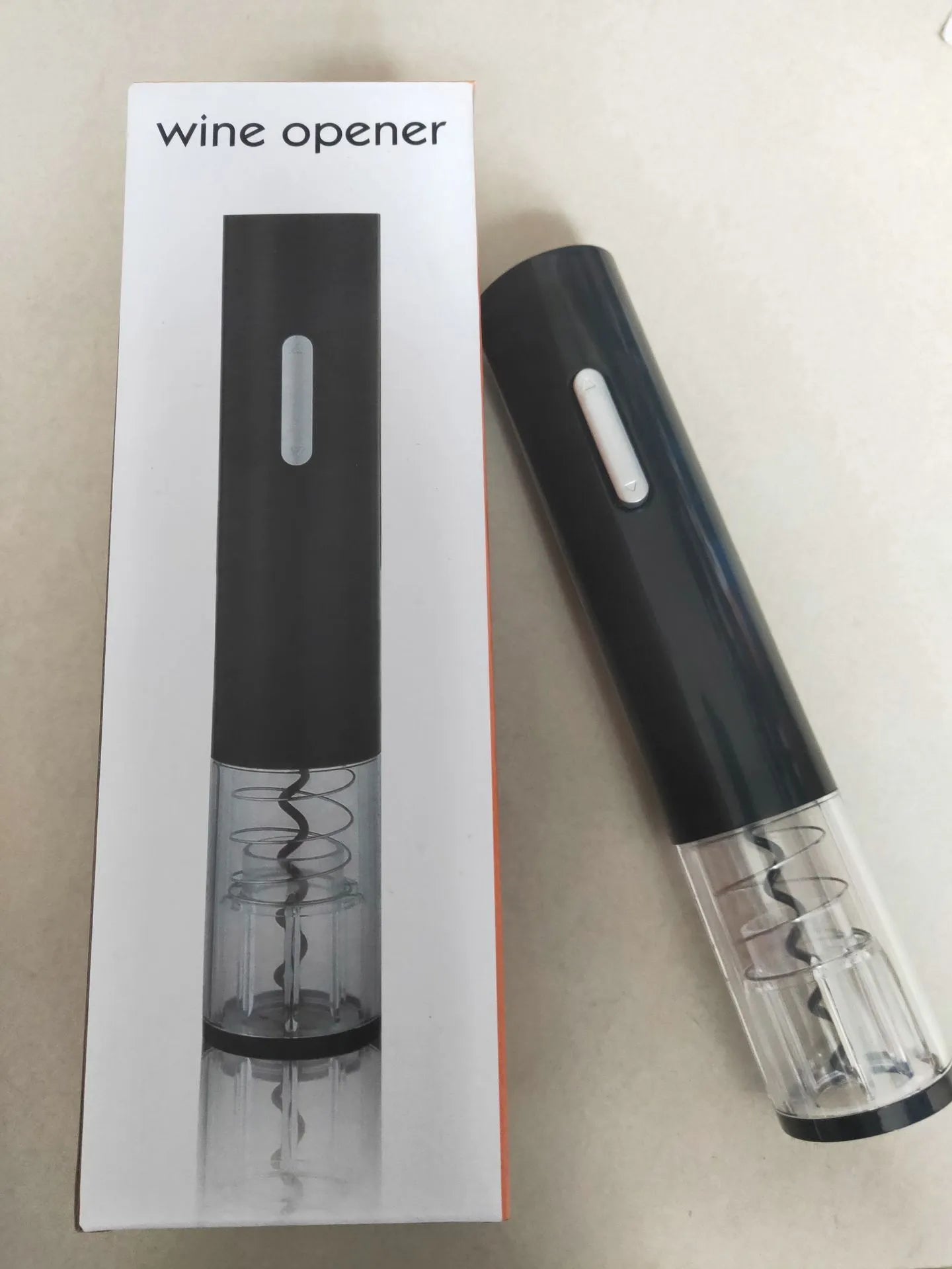 Electric wine opener with foil cutter in black, red or white colour with 23.5cm plastic body