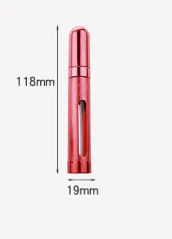 Slim 12ml aluminium bullet-style travel perfume atomiser bottle in a choice of metallic colours.