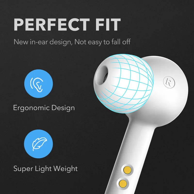 Black and white Bluetooth 5.0 TWS wireless earbuds with IPX5 waterproof rating