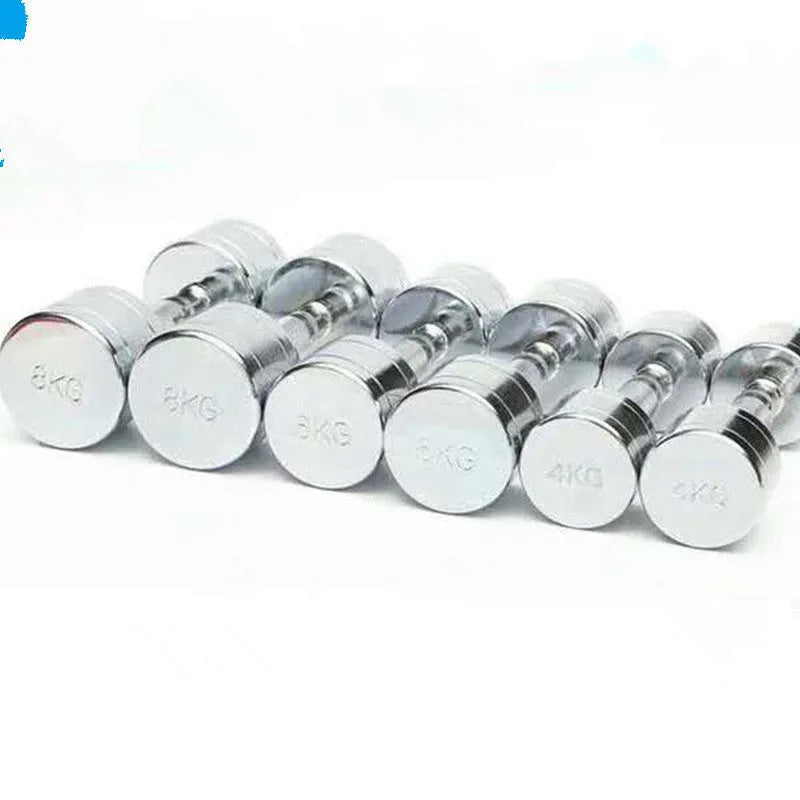 Silver pure steel electroplated dumbbell on grey background