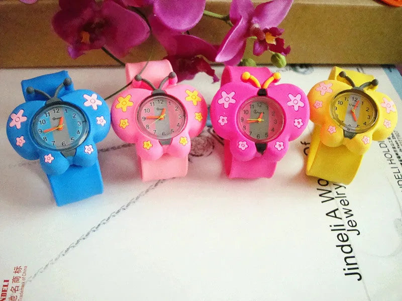 3D cute cartoon kids silicone watch with a 3.6cm face in a Black panda design showing the time on a white background