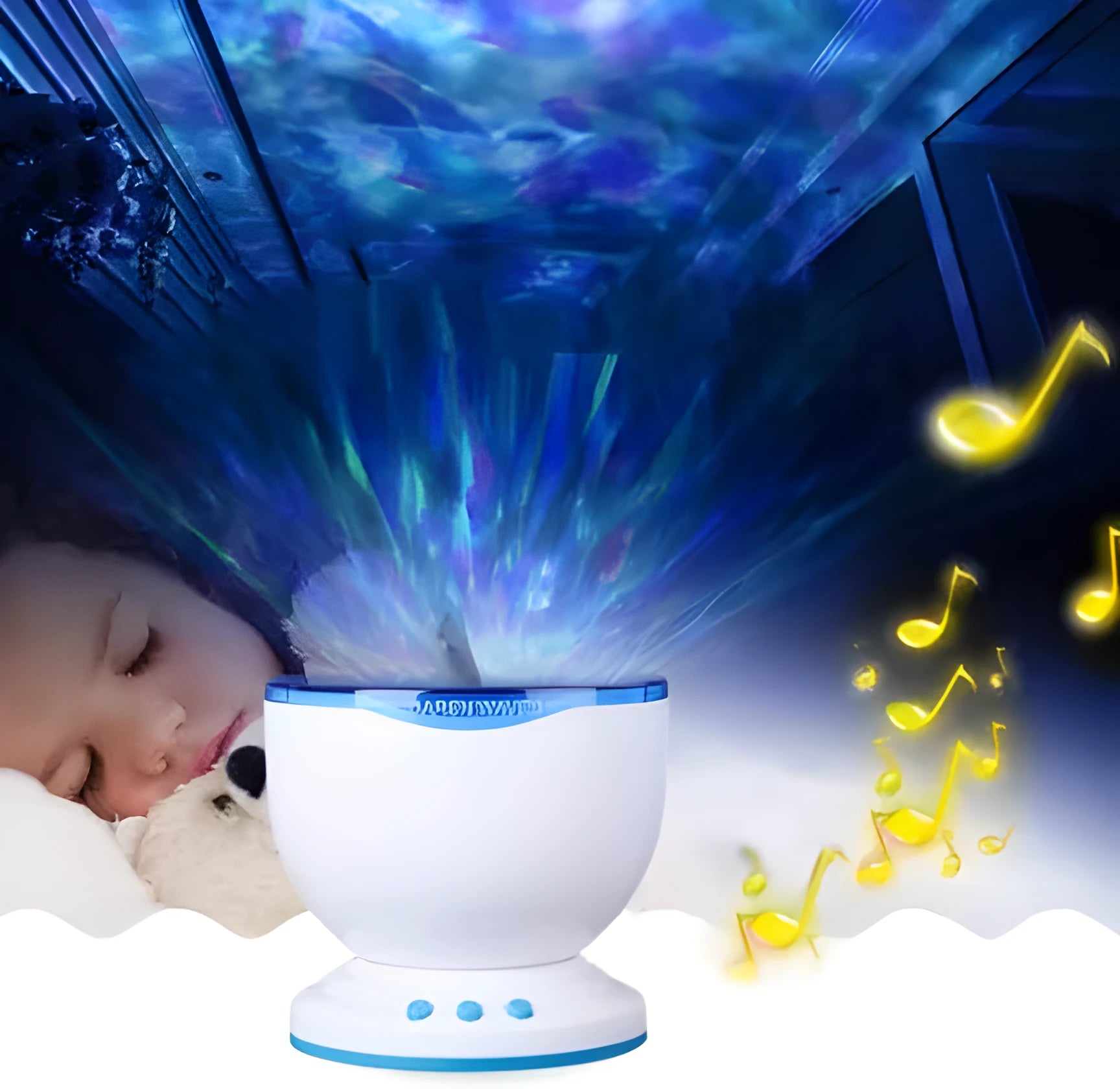 Blue ocean wave projection lamp with DLP correction for children's puzzle activities