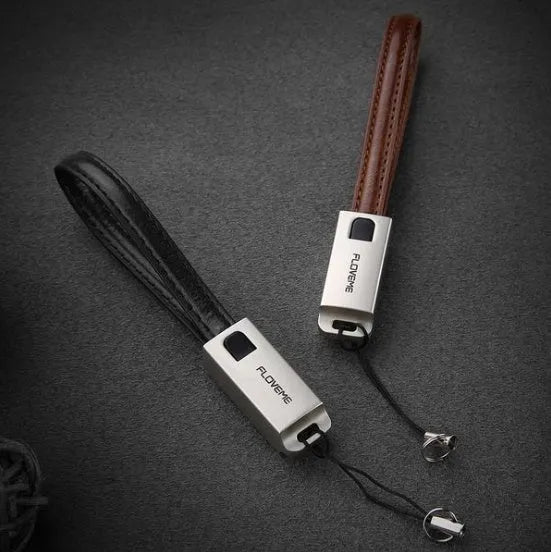 Short 20cm leather Lightning charging cable with zinc alloy connectors in red colour
