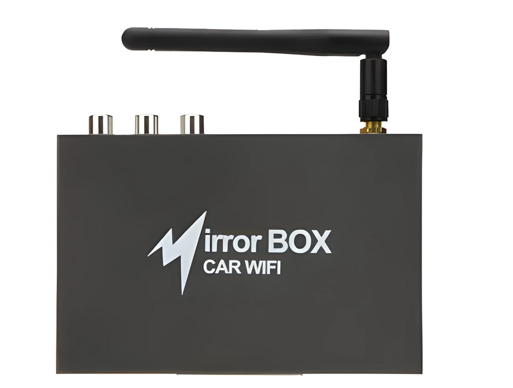 Black Car Mirror Link Box Wi-Fi converter with antenna and cables for smartphone screen mirroring