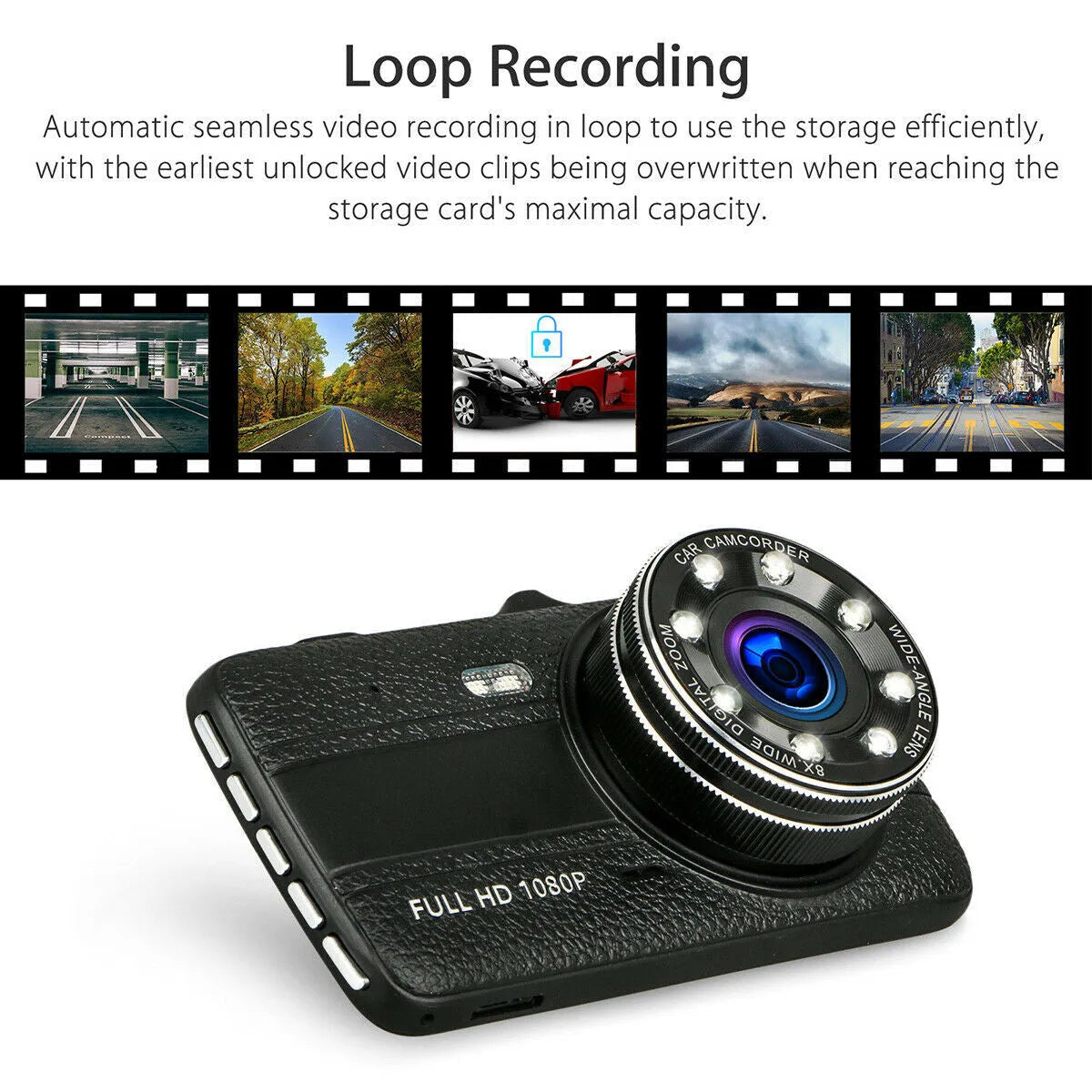 HD driving recorder with 8 night vision lights and 4.0 inch screen, dual lens 32GB model