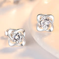 Female creative S999 pure silver four leaf clover ear stud with blue diamond and plastic ear plug