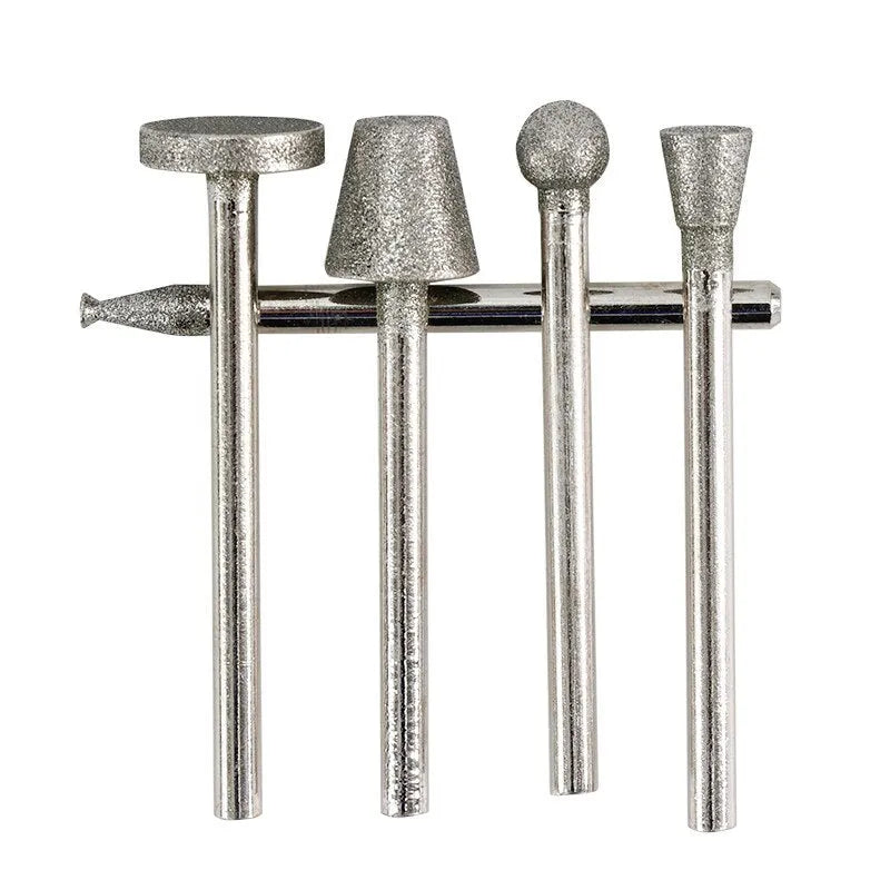 Set of elliptical cone diamond grinding heads for glass and stone carving with 3 mm shank