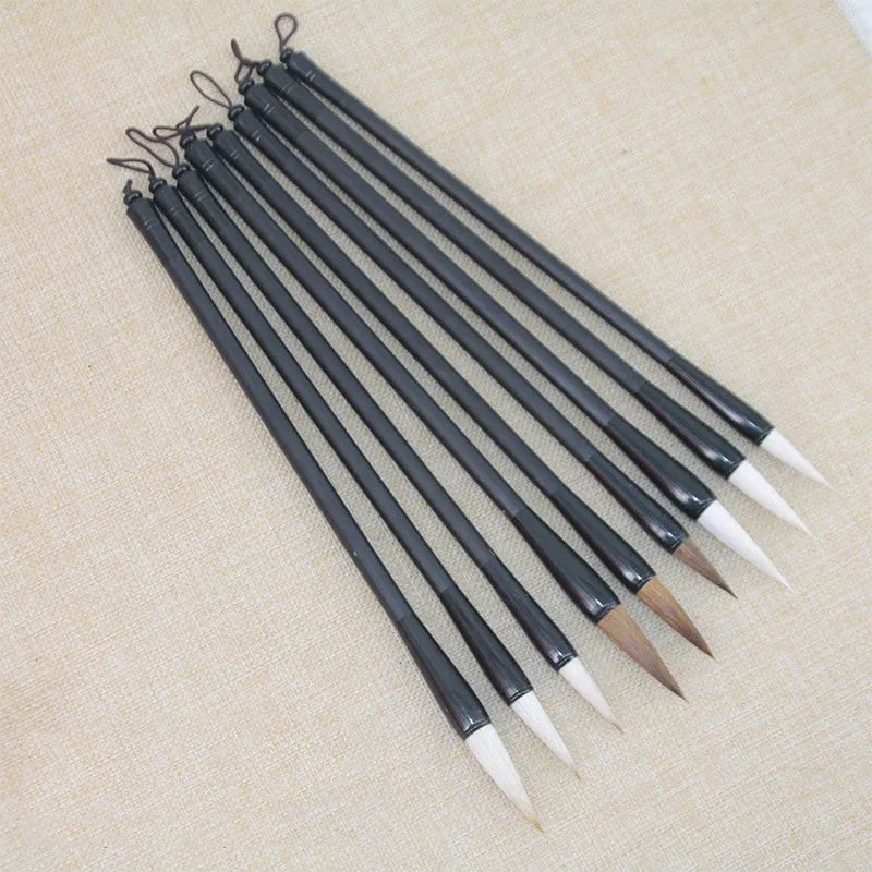 Traditional Chinese student calligraphy brush with Jianhao nib and steel barrel, 23cm length