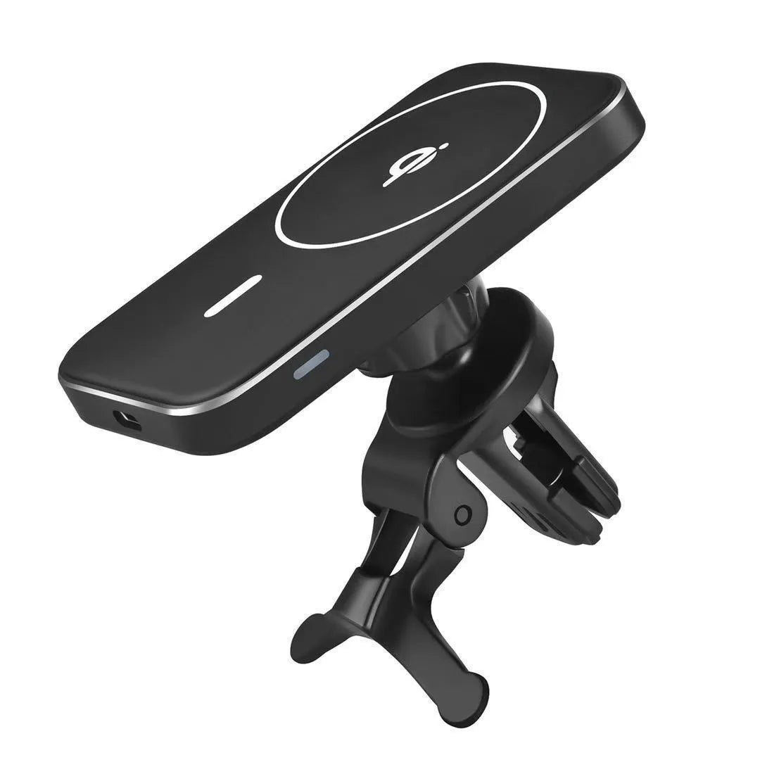 Black M6 car bracket magnetic wireless charger with adjustable vent clip for dashboard mounting