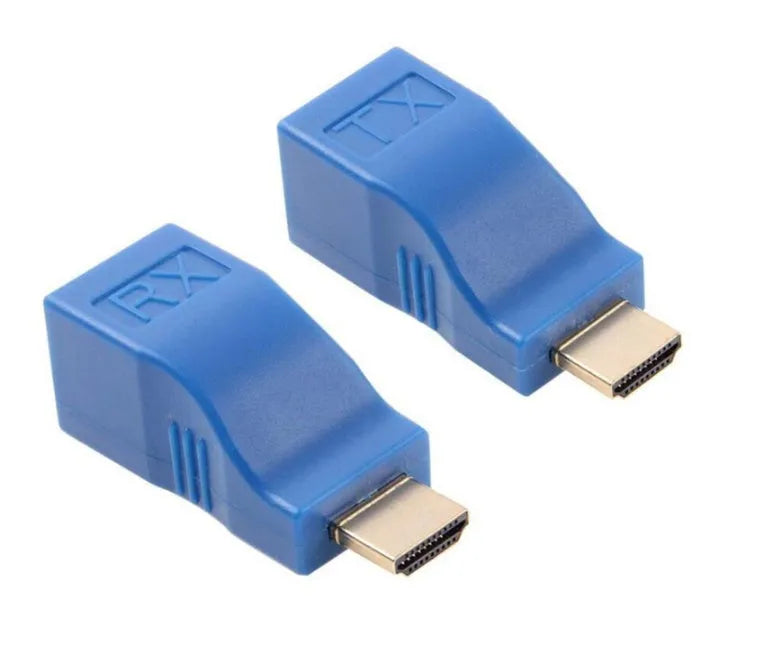 HDMI extender kit with transmitter and receiver units for extending signals over Cat-5e/6 cable up to 30 metres