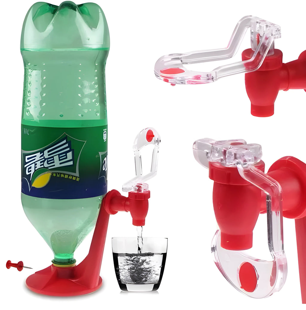 Red plastic Magic Tap soda dispenser attachment for 2-litre bottles