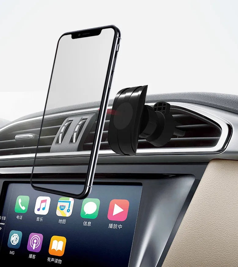 Glory black universal car phone holder shown mounted on a car dashboard.