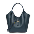Genuine leather women's bucket bag in hand-held style with visible stitching details