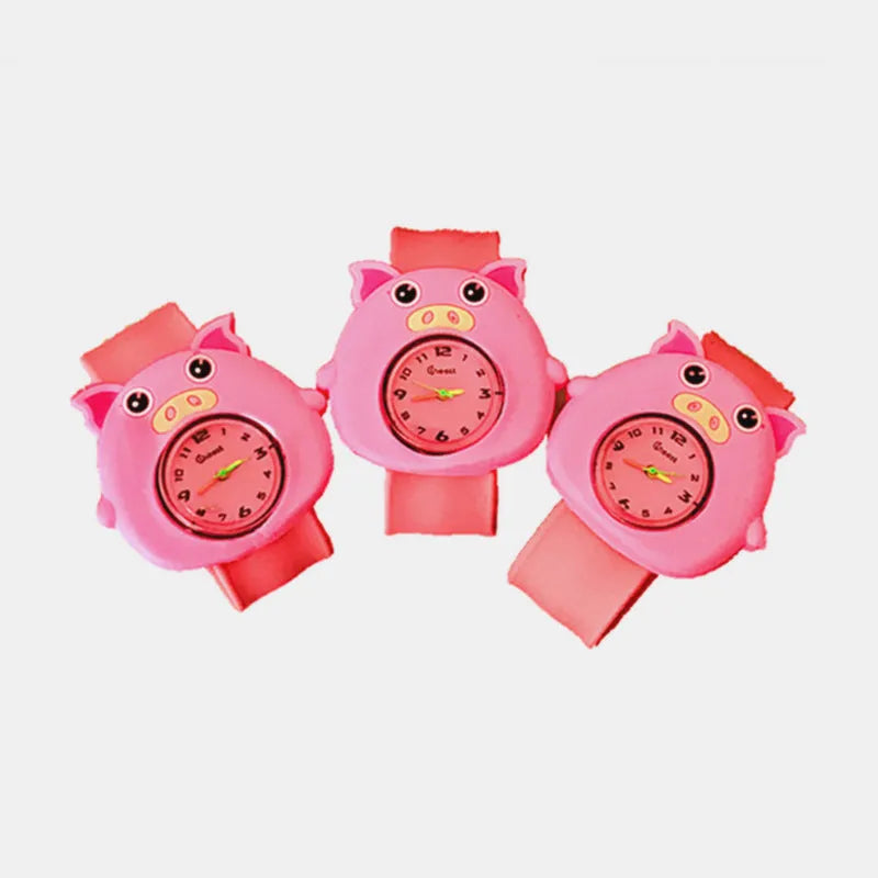 3D cute cartoon kids silicone watch with a 3.6cm face in a Black panda design showing the time on a white background